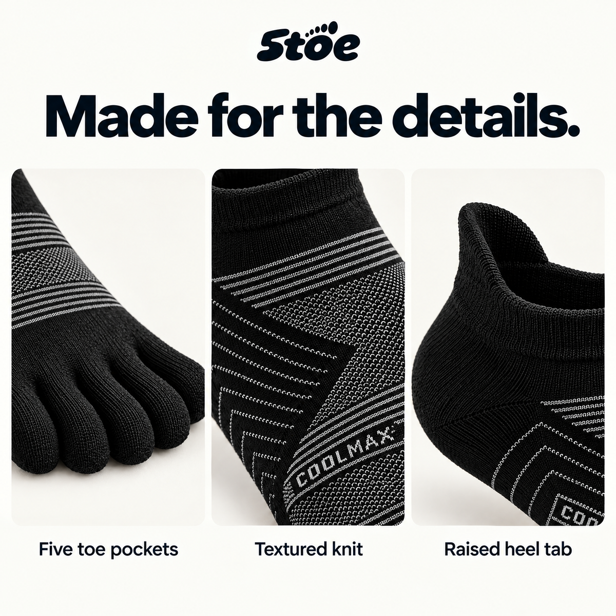 5toe Sport Ankle — construction — COOLMAX