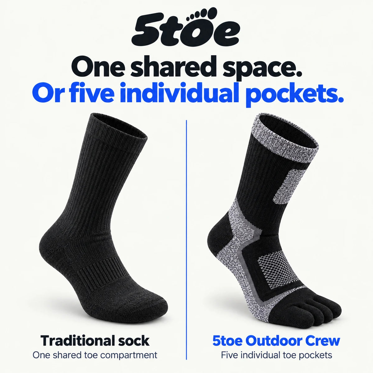 5toe outdoor crew toe socks — difference