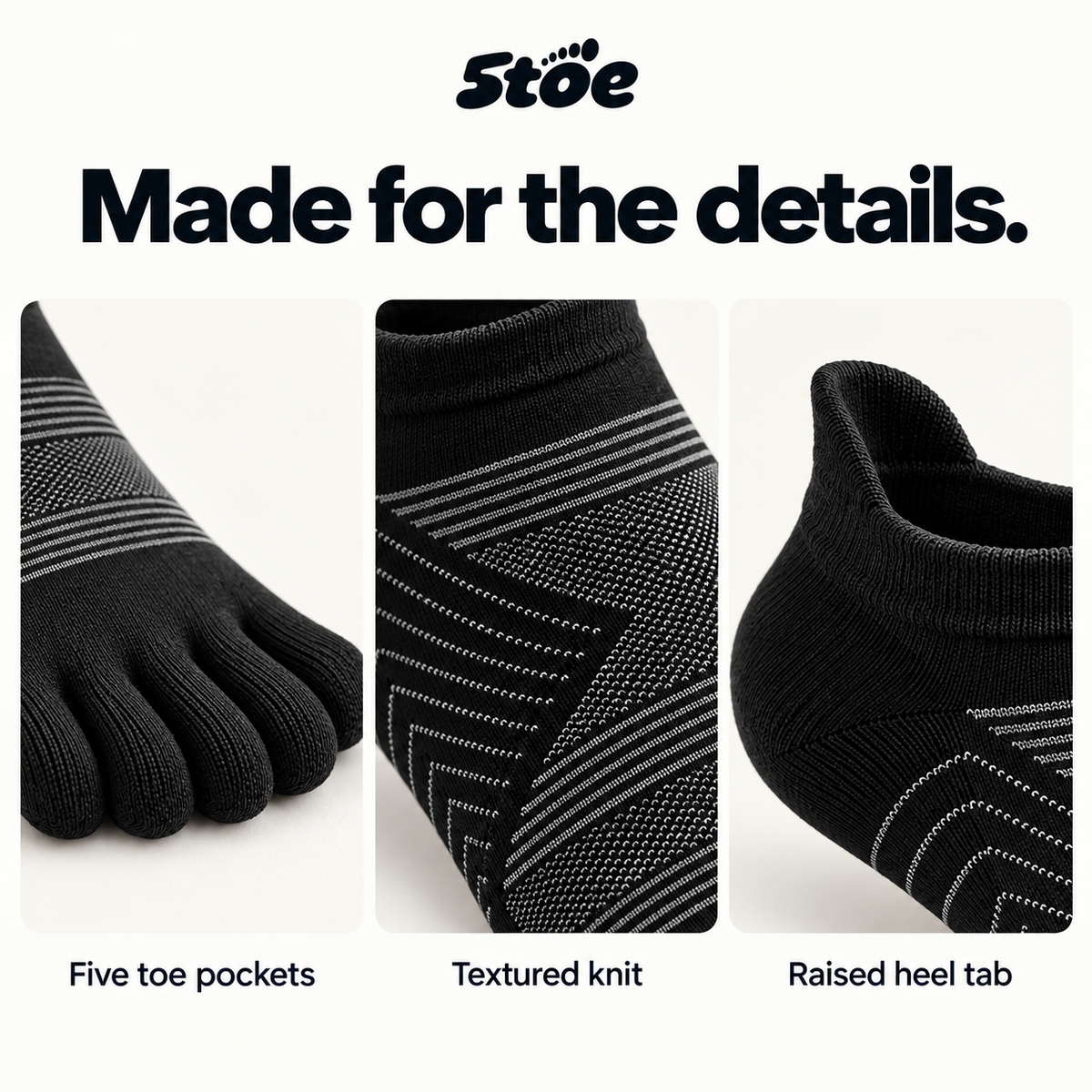5toe sport ankle toe socks — construction