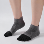 Gray Sport Ankle toe socks shown on a left and right foot
