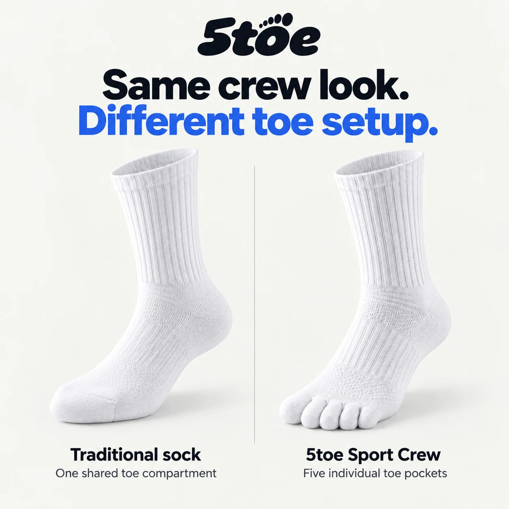 5toe sport crew toe socks — difference