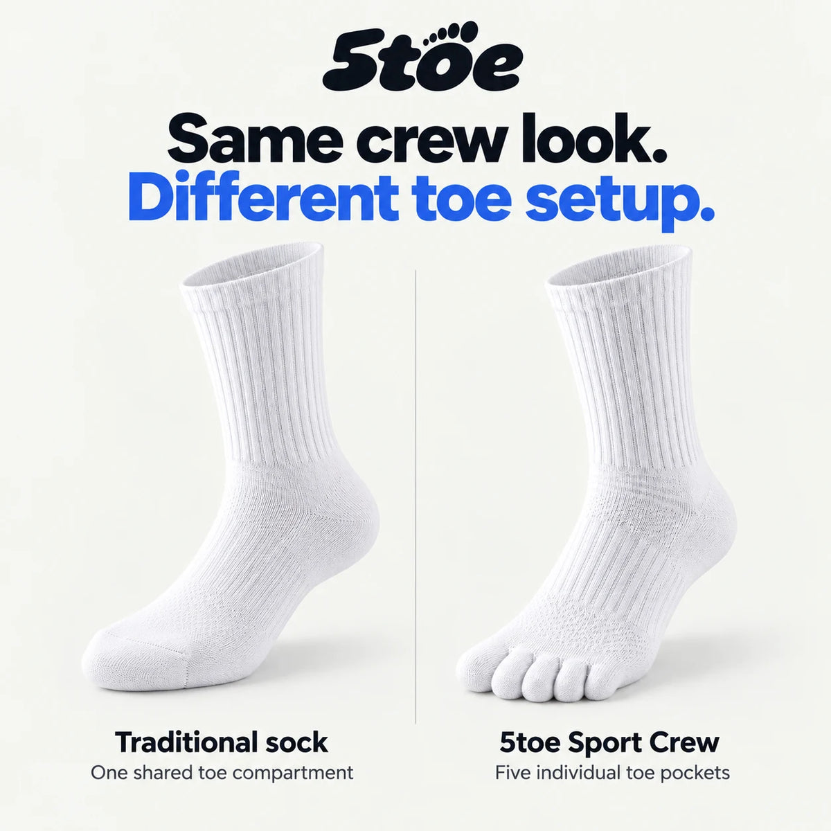 5toe sport crew toe socks — difference