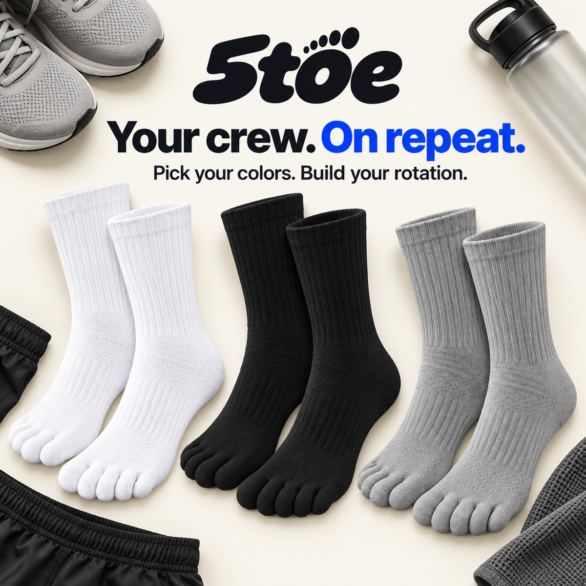 5toe sport crew toe socks — rotation